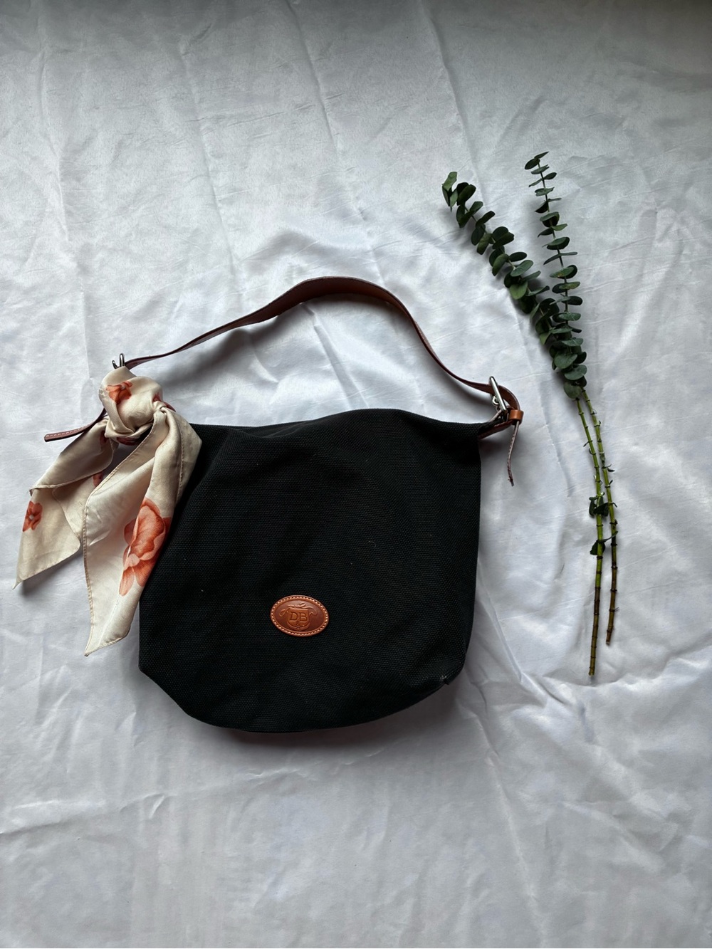 Dooney & Bourke Vintage Black Canvas Hobo Bag with Leather Trim